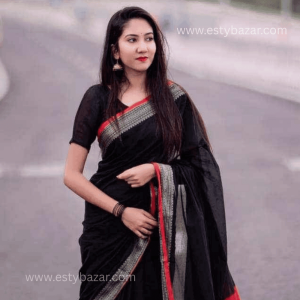 Pure Suti Aarong Cotton Saree: Bold Black & Red