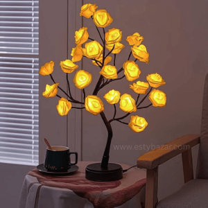 Colorful LED Rose Flower Tree Lamp – Bonsai Style Tabletop Light for Room & Gifting