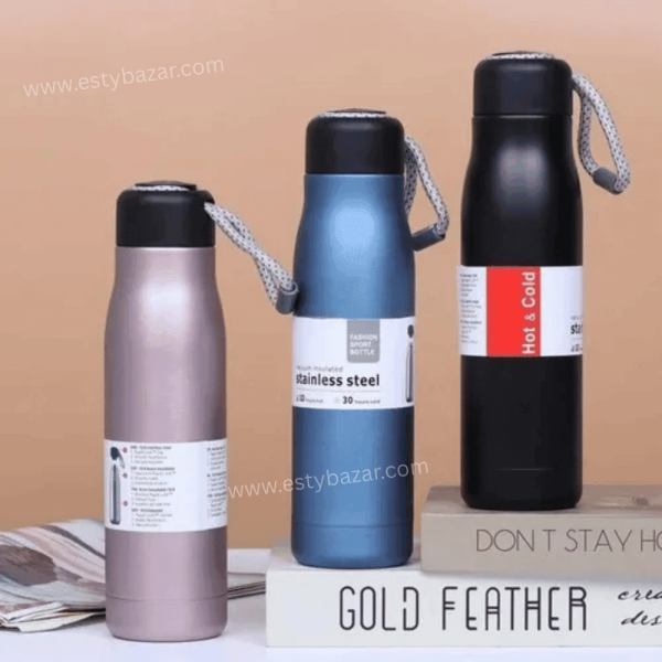 Stainless Steel Metal Reusable Portable 500ml Hot/Cold Water Bottle - Image 2
