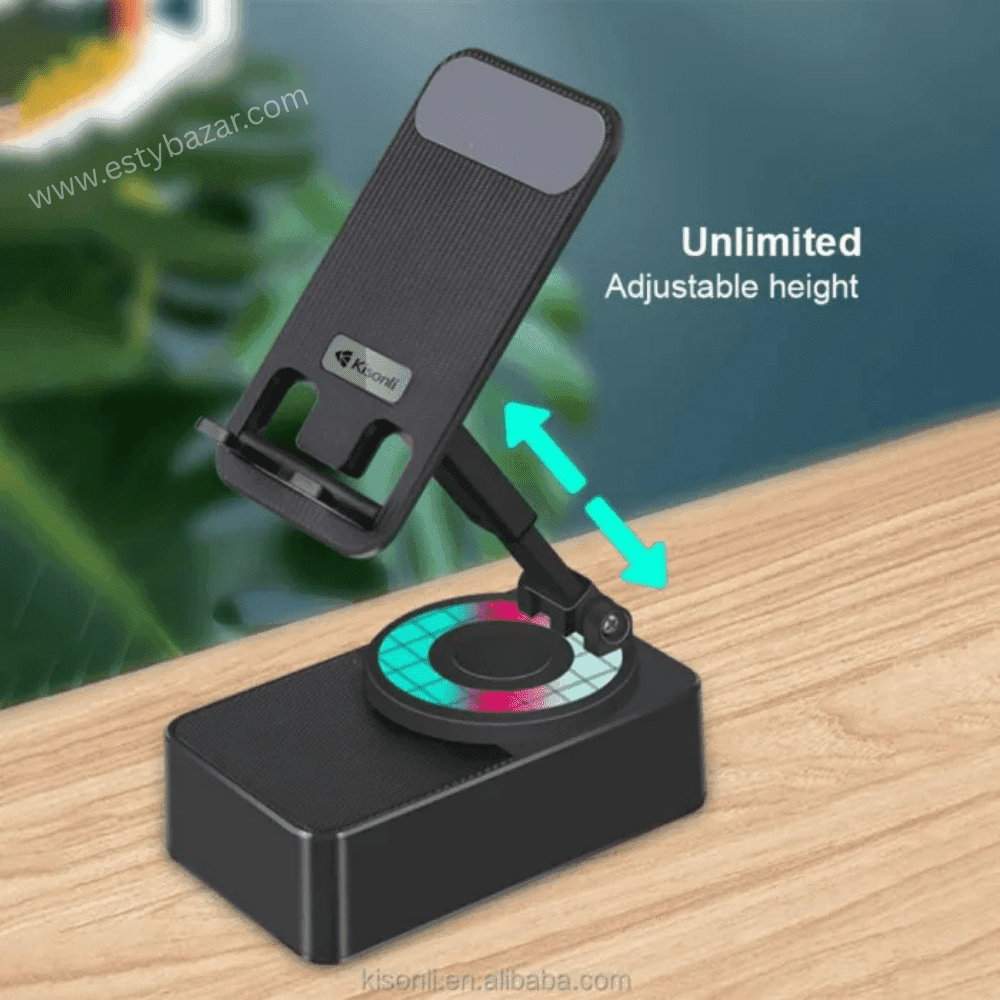 KISONLI M-1, Earbuds, Wireless Earbuds, Bluetooth Speaker, Portable Speaker, Phone Holder, 360 Degree Stand, RGB Light, Super Sound, Type-C Charging, Long Battery Life, Multimedia Speaker, EstyBazar, Bangladesh, Electronics, Gadgets, Speaker with Stand